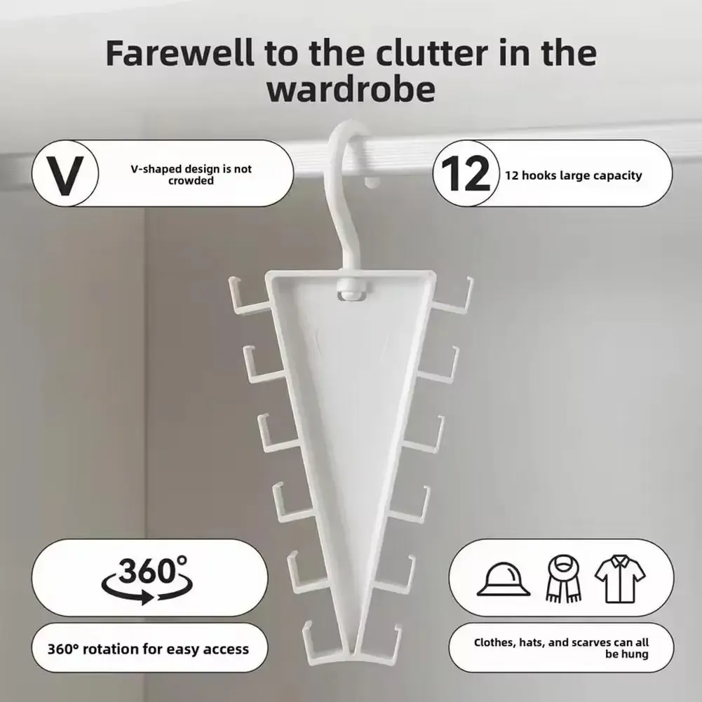 5PCS 12 Hooks V-Shaped Storage Hook Clothes Hanger Organizer 360° Rotatable Wardrobe Space Saving Clothing Rack For School Hats