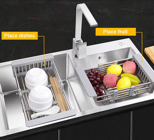 large Stainless Steel Retractable Kitchen Sink Drain Storage Rack Bowls Dish Drying Holder