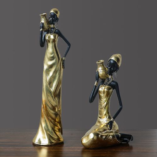 Elegant Vintage-Style Resin Sculpture of an African Woman