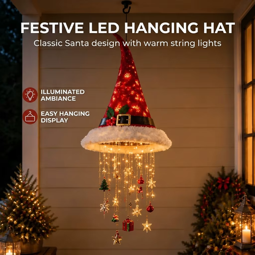 Hanging Santa Hat LED Tree Lights | Cascading Holiday Glow