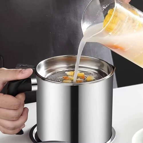 Stainless Steel Oil Filter Cup Kitchen Oil Storage Bottle Leak Proof with Removable Strainer for Storing Frying Oil Kitchenware
