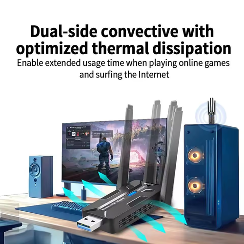 WiFi 6 USB Adapter 1800Mbps Dual Band 5GHz 2.4GHz Wireless Network Card with 4 High Gain Antennas USB3.0 WiFi Dongle Long Range Signal Receiver for PC Desktop Laptop Gaming Windows 11 10