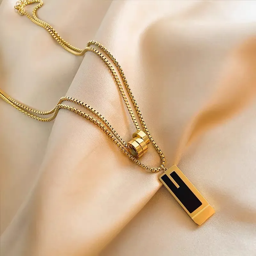 High-end double-layer sweater chain Fashionable titanium steel necklace