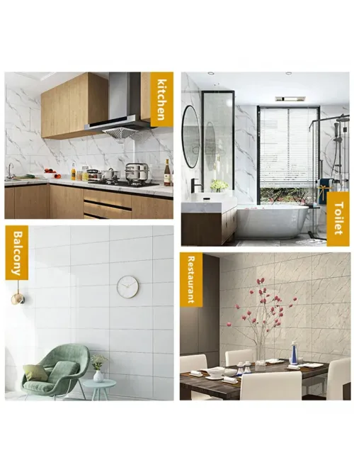 30x60cm 10pcs  Self Adhesive Marble Tiles Wall Stickers Waterproof PVC Floor Tile Sticker Living Room Bathroom Decor