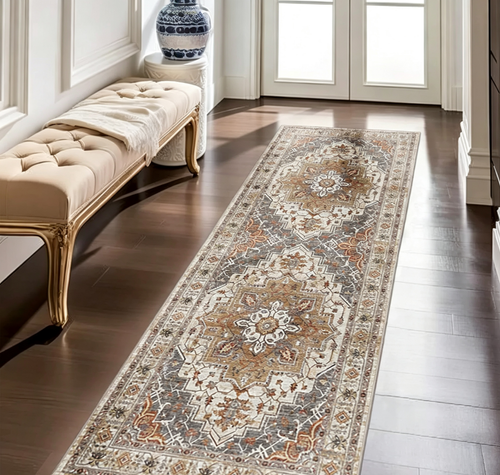 Retro Bohemian Long Rug Machine Washable Non-Slip Mat Entrance Corridor Bedroom Carpet Home Decor