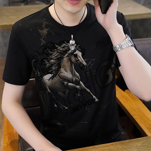 Men's Summer Short-Sleeve T-Shirt with Trendy Galloping Horse Print