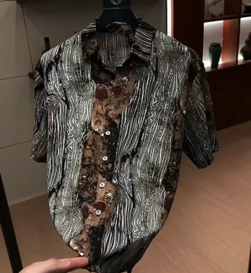 Men's Ice Silk Shirt with Tree Bark Texture