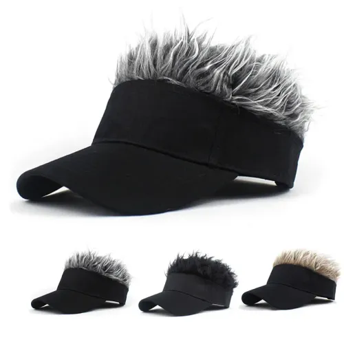 Men Synthetic Short Hair Spiked Wig Golf Baseball Cap Fake Hair Hat Adjustable Sunshade Visor Fancy Performance Hip-Hop Headwear
