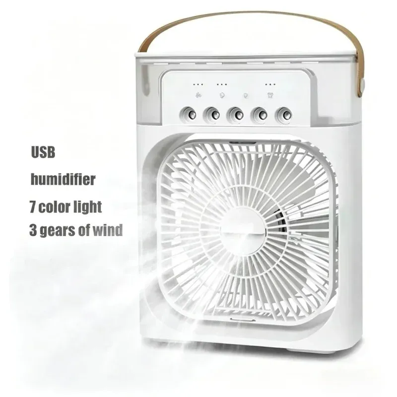 3 In 1 Portable Mini Air Cooler Fan With Humidifier LED Night Light Adjustable Household Office White Air Conditioner Fan