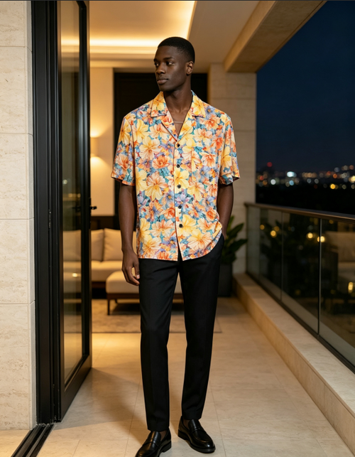 Sophisticated  Floral Print Short Sleeve Shirt