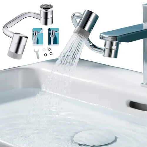 1pc 1080° Alloy Mechanical Arm Faucet Swivel Stainless Steel Faucet Extender Splashproof Dual Spray Mode Bathroom Sink Accessories Universal, with Adapter