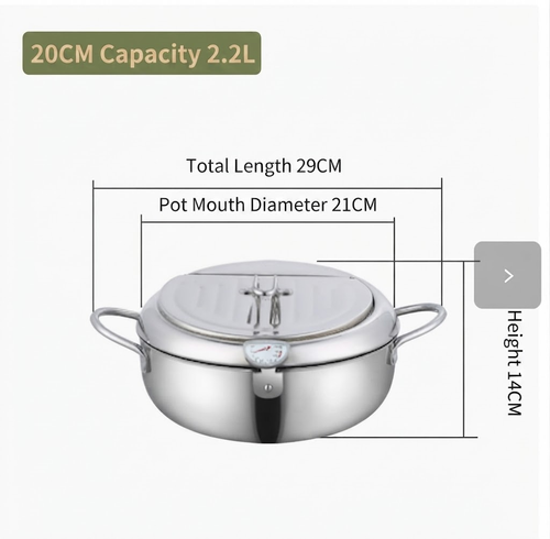 2.2L Deep Fryer Pot with Strainer Basket and Thermometer Stainless Steel Frying Pan for Frying
