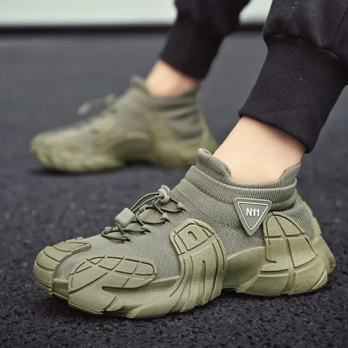 Knitted Sock Shoes for Men - Breathable Mesh Surface Shoes for Outdoor Sports, Anti-slip, Wear-resistant Thick Sole Casual Shoes