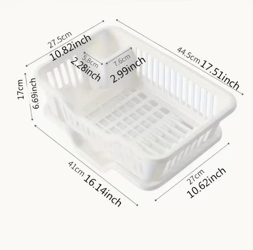 Plastic Dish Rack with Drain Board and Utensil Cup Kitchen Drainage Basket Utensil Holder and Extra Drying Mat Drainage Rack