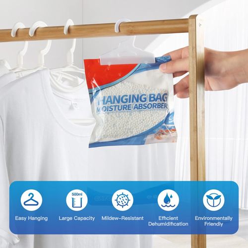 5 PCS Wardrobe moisture absorbing bag dehumidifier dehumidifier with hanger, hanging closet dehumidifier bag, humidity pack, desiccant, closet dehumidifier