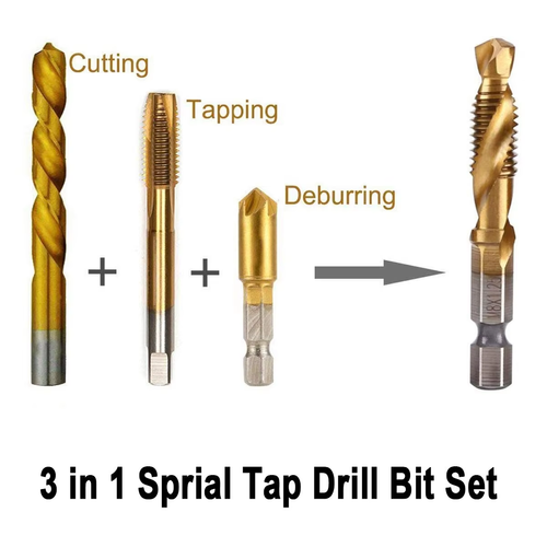 6Pcs Hex Shank Titanium Plated HSS Screw Thread Metric Tap Drill Bits Screw Machine Compound Tap M3 M4 M5 M6 M8 M10 Hand Tools