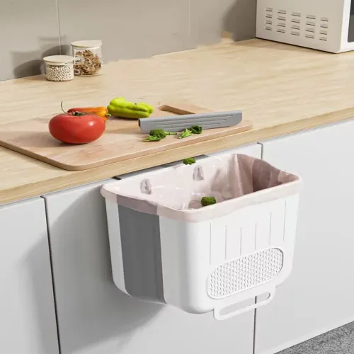 2pcs Foldable trash can - Kitchen hanging plastic wall-mounted desktop dual-purpose trash can