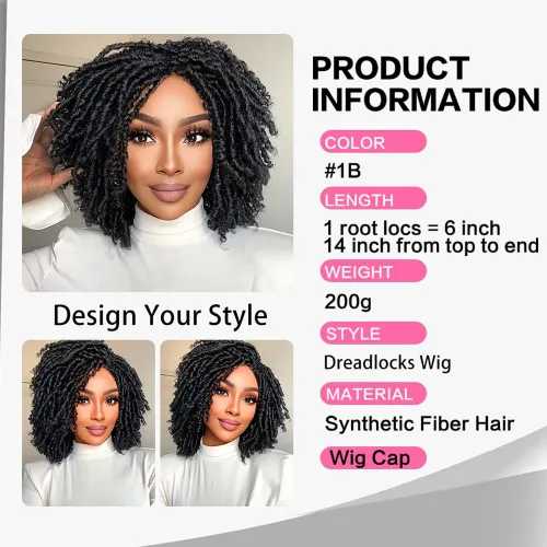Locs Braided Wig Synthetic Versatile Dreadlocks Style Short Wigs