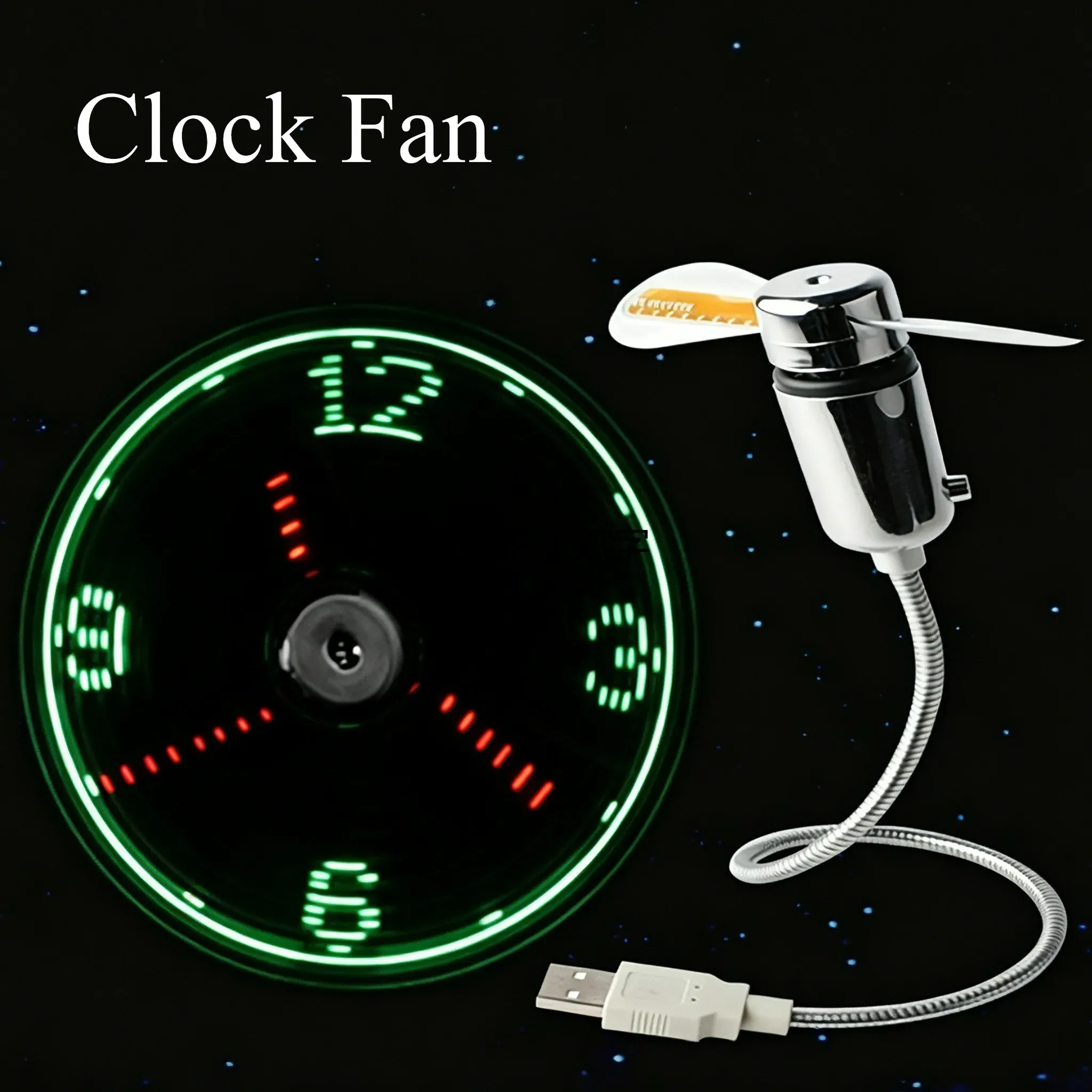 Clock Fan RGB LED Night Light Real Time Temperature Display 5V USB Portable Hand Fan Metal Mini Fan for PC Laptop Desktop Cooler