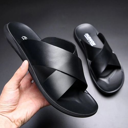 New Men's Slippers Genuine Leather Sandals for Men Casual Non-Slip Beach Shoes Fashion Soft Soled Flip Flops Men Flat Shoes