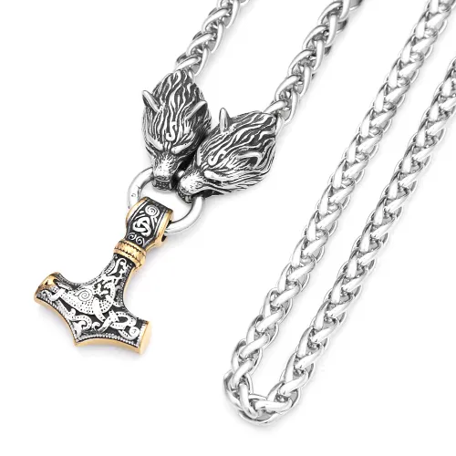 Nordic Celtic Wolf Men's Necklace Pendant Viking Wolf Head Stainless Steel Pendant