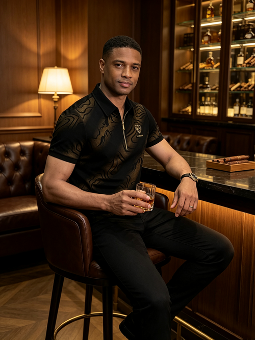 Black gold gradient business high-end T-shirt