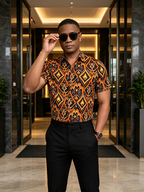 Printed new short sleeved trendy casual handsome shirt