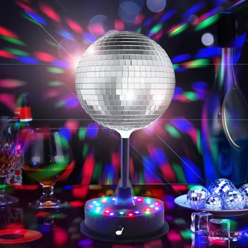6 Inch Rotating Mirrors Disco Ball Light 5RPM-9RPM Adjustable Rotary Motor Base 24 RGB LED Mood Lights （USB Battery Powered)