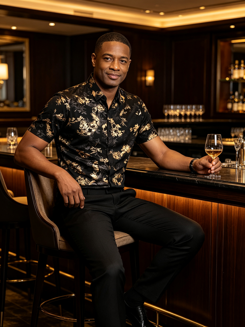 High end velvet crochet men's top