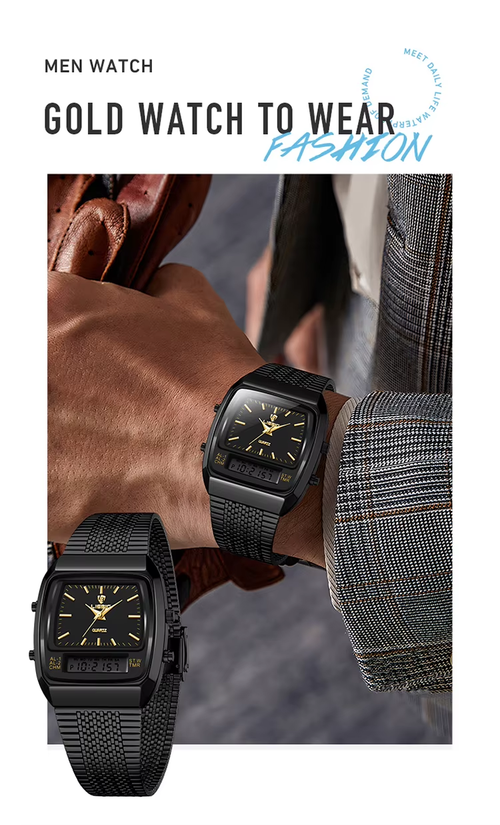 Unisex Luxury Dual-Display Quartz Waterproof Watch