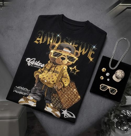 Affordable Luxury Rhinestone-Embellished Cartoon Bear T-Shirt