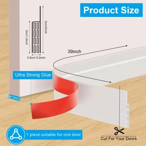 2PCS 1M x 50mm Door Bottom Seal Strip, Premium Weather Stripping Door Sweep, Energy Saving Door Seal, Block Cold Air Dust Noise Insect, Easy To Install, For Interior & Exterior Doors