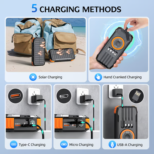 💡 20000mAh Hand-Cranked Magnetic Wireless Charger & Solar Power Bank