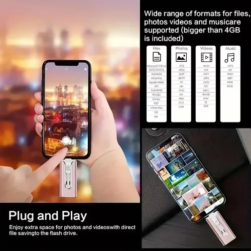 64GB multi-functional 3-in-1 large-capacity USB flash drive, compatible with Android and Apple phones.