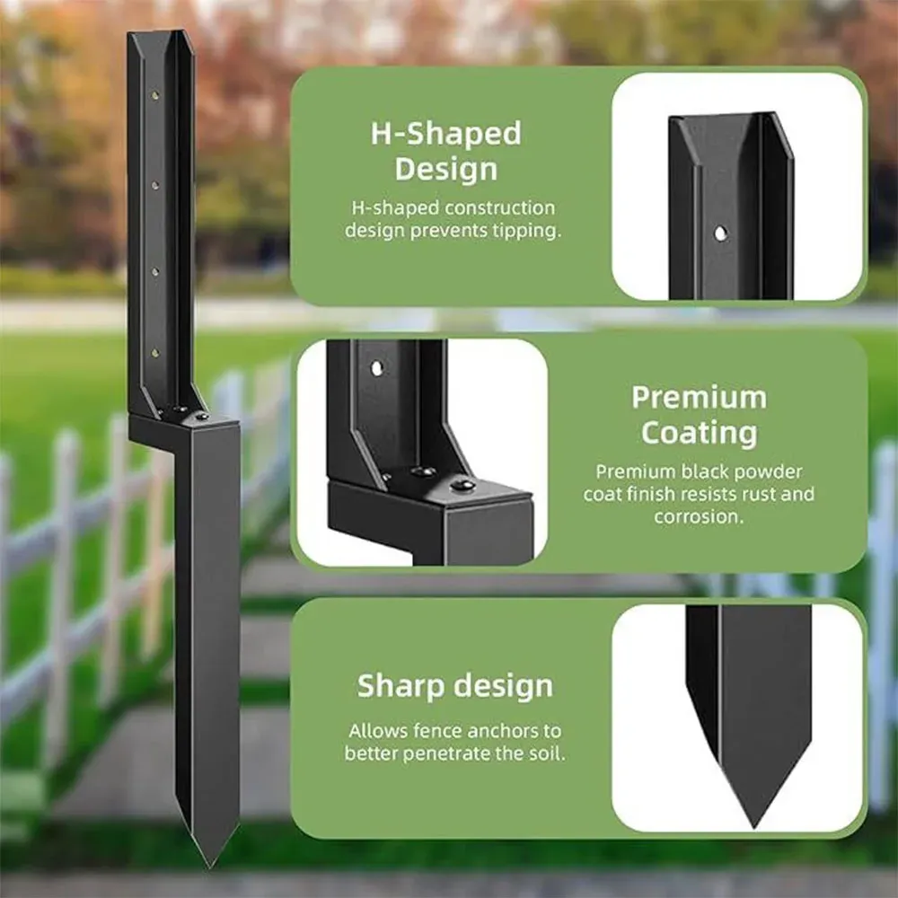1‑2 Pcs Heavy-Duty Thickened Steel Fence Post Repair Kit with Ground Spikes, Black, Column Repair Kit for Wooden & Metal Fences