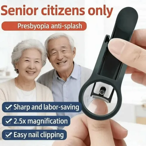 3PCS Premium Stainless Steel Concave Nail Clipper with Magnifying Lens - Ergonomic Rubber Grip Handle for Seniors