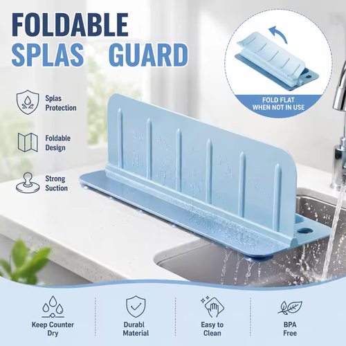 Silicone Kitchen Sink Splash Guard Anti-Splash Faucet Water Baffle Suction Cup Drain Storage Tray Rack