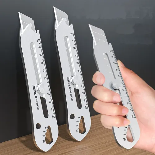 Multifunctional 18mm Utility Knife 6 in 1 Stainless Steel Stationery All Purpose Cutter Bottle Tin Opener Screw Ruler