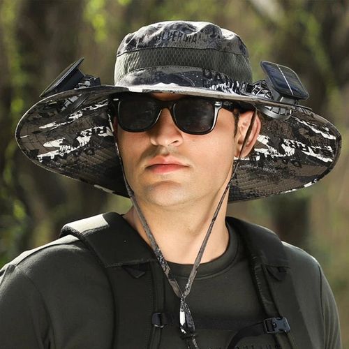 Solar-Powered Double Fan Sun Hat – Wide Brim Outdoor UV Protection Fishing Cap
