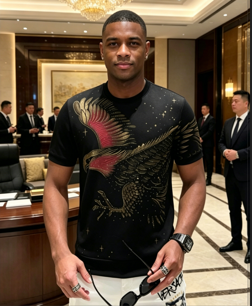 Premium Gold Metallic Eagle Print Men's Top