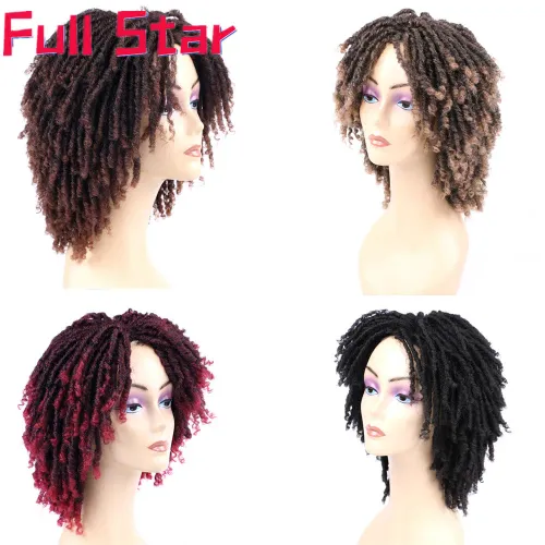 Short Dreadlock Wig Twist Wigs for Black Women Men Afro Curly Synthetic Glueless Wigs Short Afro Twist Faux Locs Braided Wig
