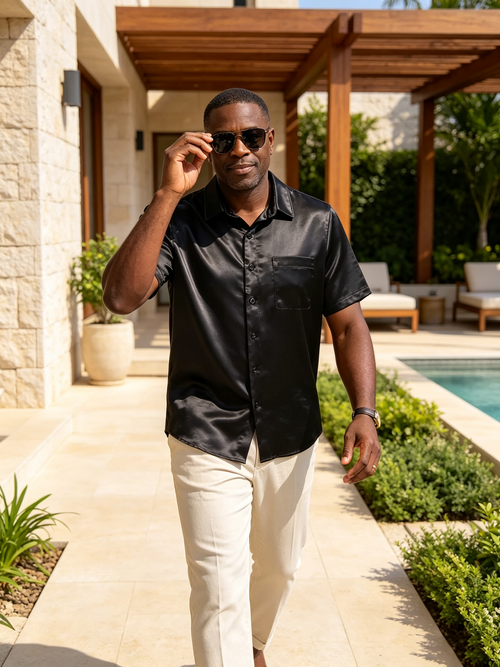 High end business black satin shirt
