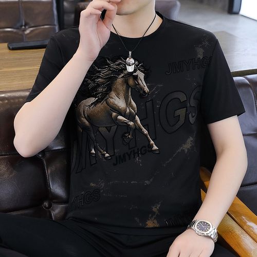 Men's Summer Short-Sleeve T-Shirt with Trendy Galloping Horse Print