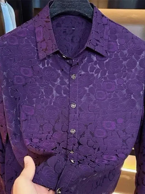 2026 Ice silk Embroidered Long Sleeve Casual Shirt Men's Feel Business Casual Iron-Free Shirt