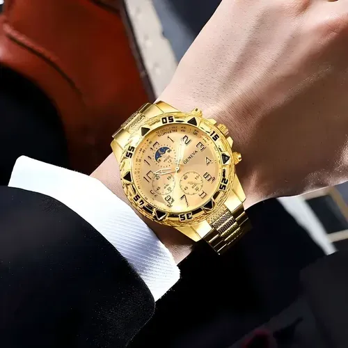 4-piece New Fashion Business Men's Round Quartz Watch + Fashion Accessories Set Valentine's Day Easter Ramadan Birthday Christmas, Gifts for Friends and Family