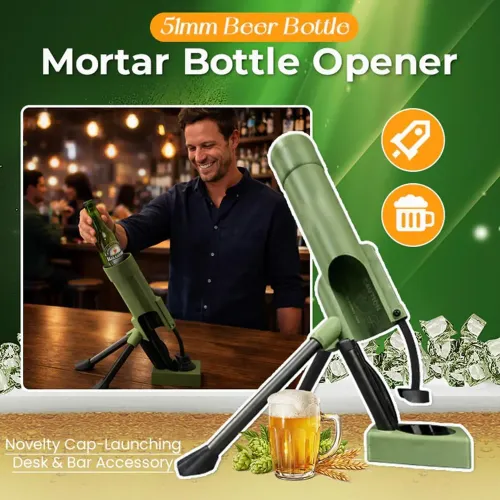 Beer Bottle Mortar Bottle Opener, 51mm Mortar Beer Bottle Opener Heavy-Duty Tactical Cap Launcher Hands-Free Push Down Opener