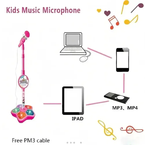 Kids Karaoke Microphone with Stand Educational Toy Brain-Training Music Gift for Boys Girls