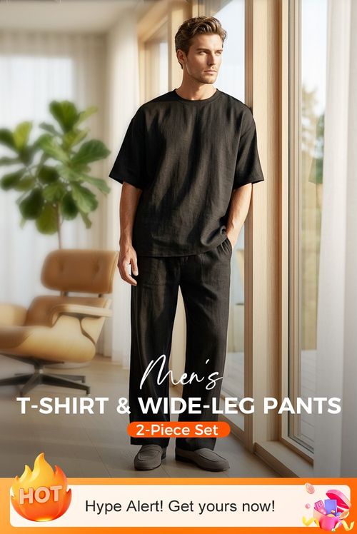 🎁 Fashion Week Style — 2026 New Arrival! 50% OFF Special Offer 💥 Men's T-Shirt + Wide-Leg Pants 2-Piece Set