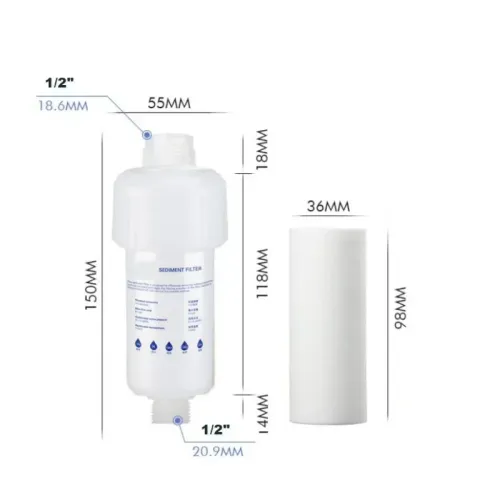 5'' PRE FILTER Water Filter Cartridge Washing Machine Filter with Adapter Bathroom Water Heater Toilet Household Purifie