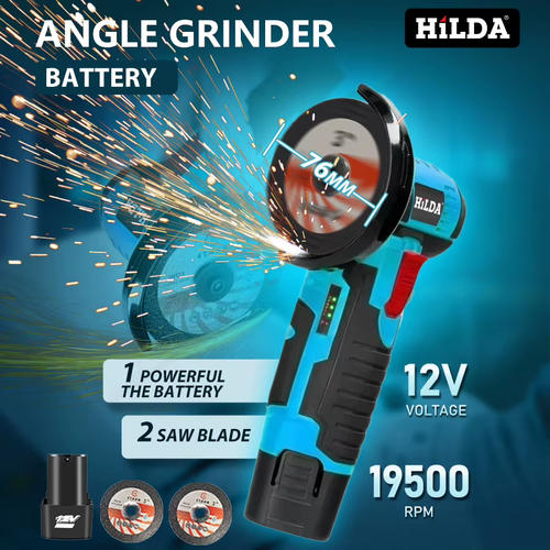 HILDA 12V Cordless Lithium-Ion Angle Grinder (Rechargeable) – Features Both Polishing and Mini-Cutting Functions